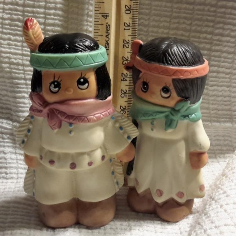 VINTAGE PORCELAIN INDIAN BOY & GIRL SALT AND PEPPER SHAKERS